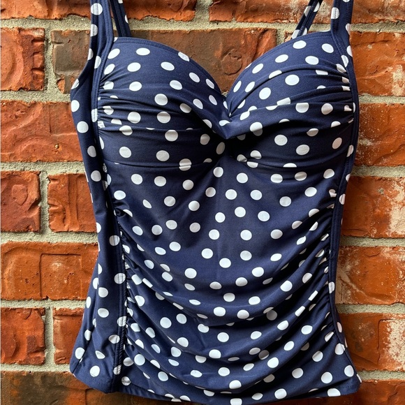 Niptuck 10 Multifit Cup Navy Polka Dot Ruched Swim Tankini Pinup Push Up - Picture 3 of 9
